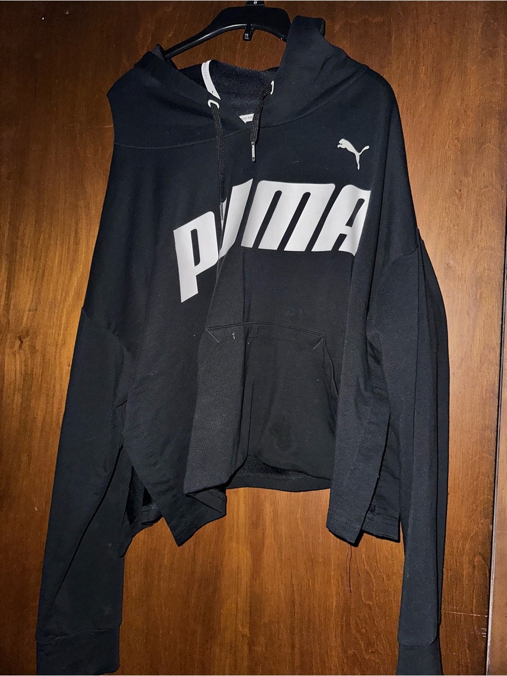 Puma Black cropped Hoodie with White Logo